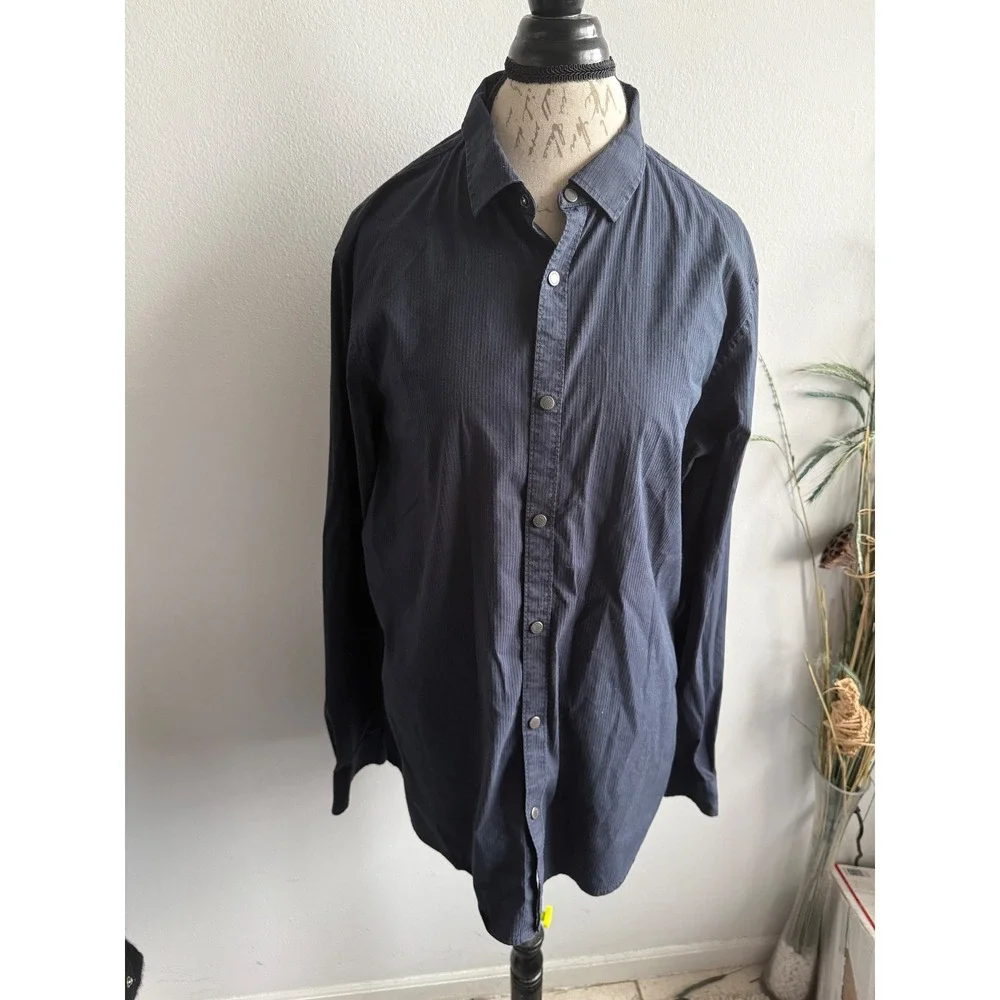 Armani Exchange Mens Slim‎ Fit Navy Blue Pinstripe Button Down Shirt XL